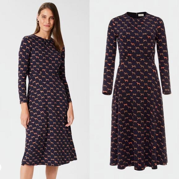 Hobbs London Dog Print Midi Dress - Picture 1 of 8